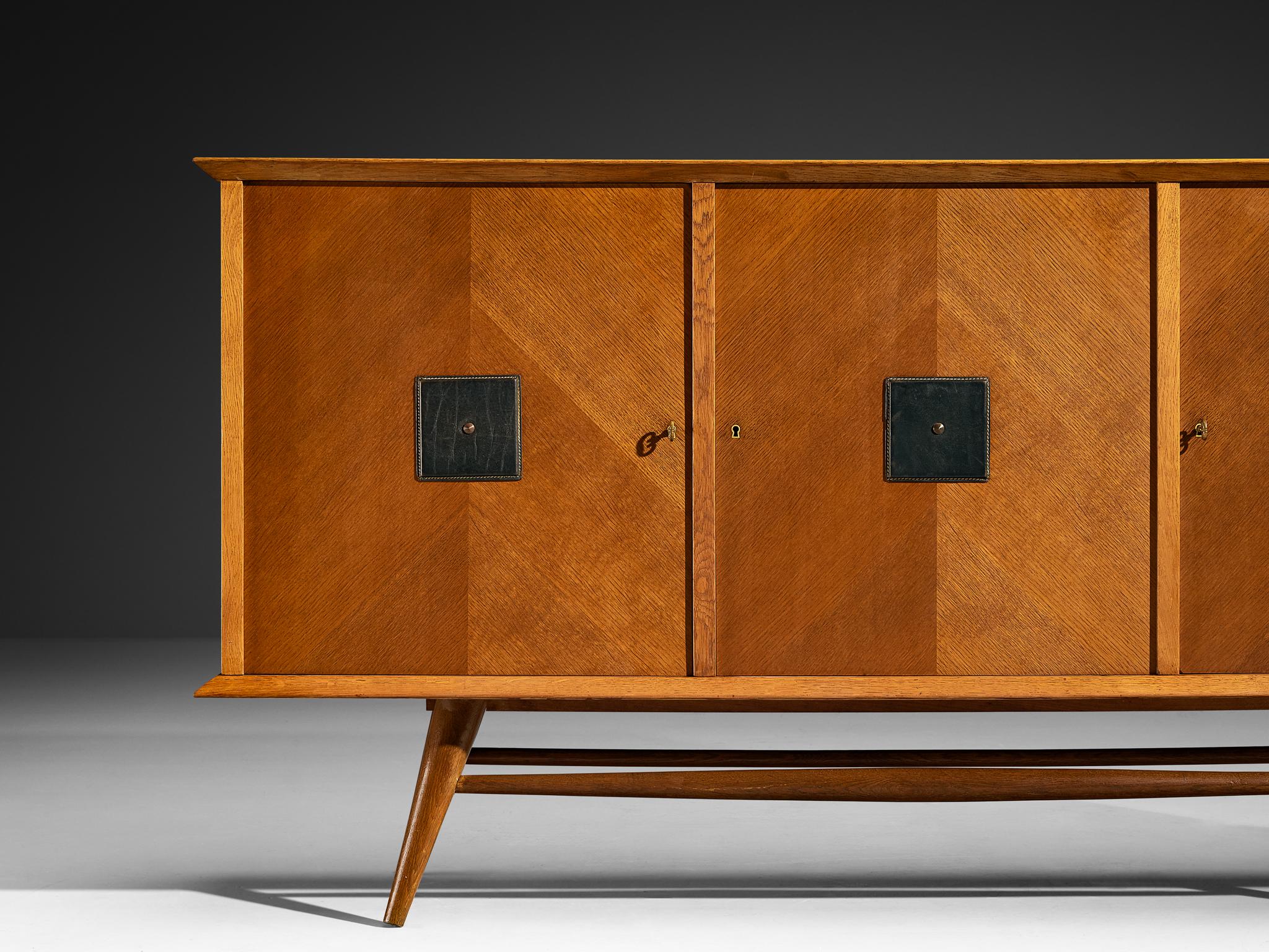 Mid-Century Modern Sideboard in Oak with Geometric Leather Details