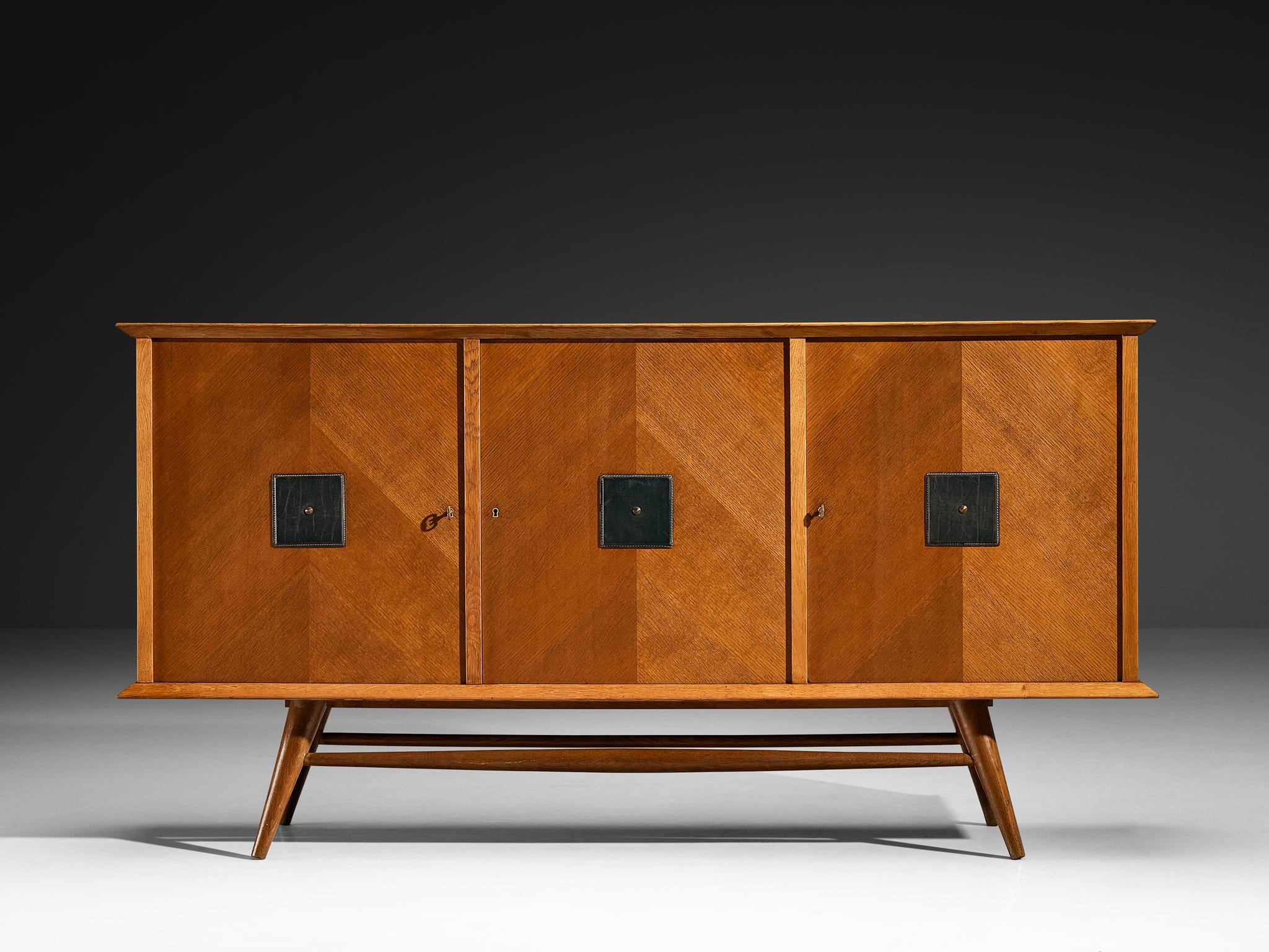 Mid-Century Modern Sideboard in Oak with Geometric Leather Details