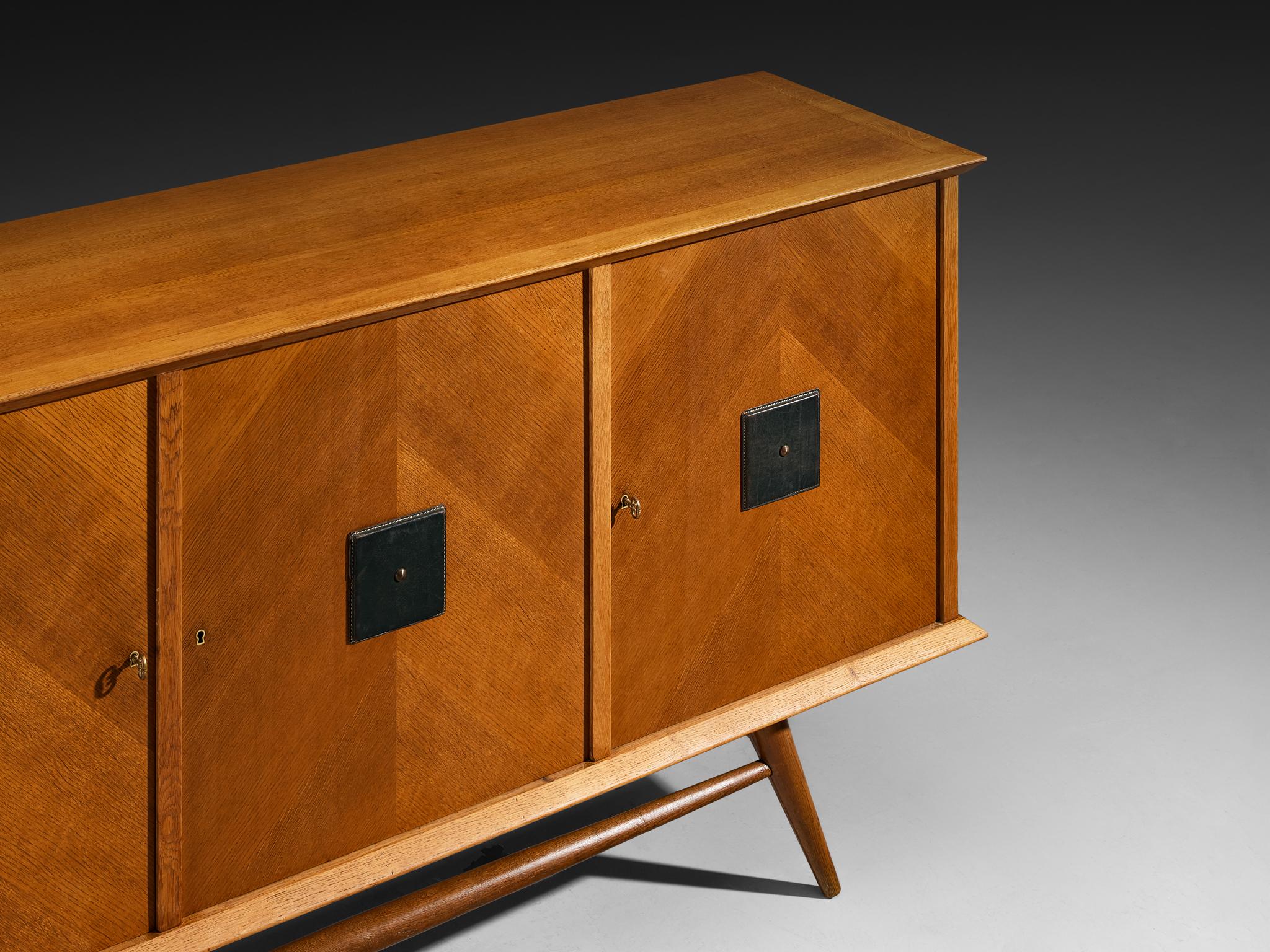 Mid-Century Modern Sideboard in Oak with Geometric Leather Details