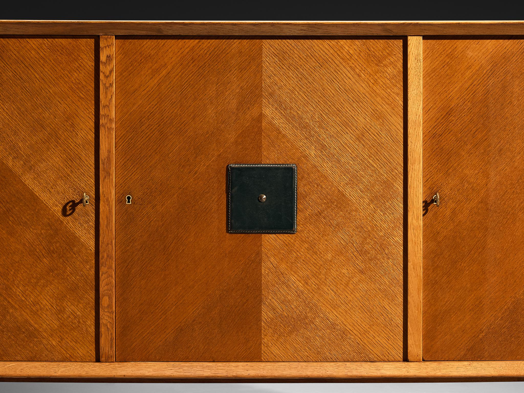 Mid-Century Modern Sideboard in Oak with Geometric Leather Details