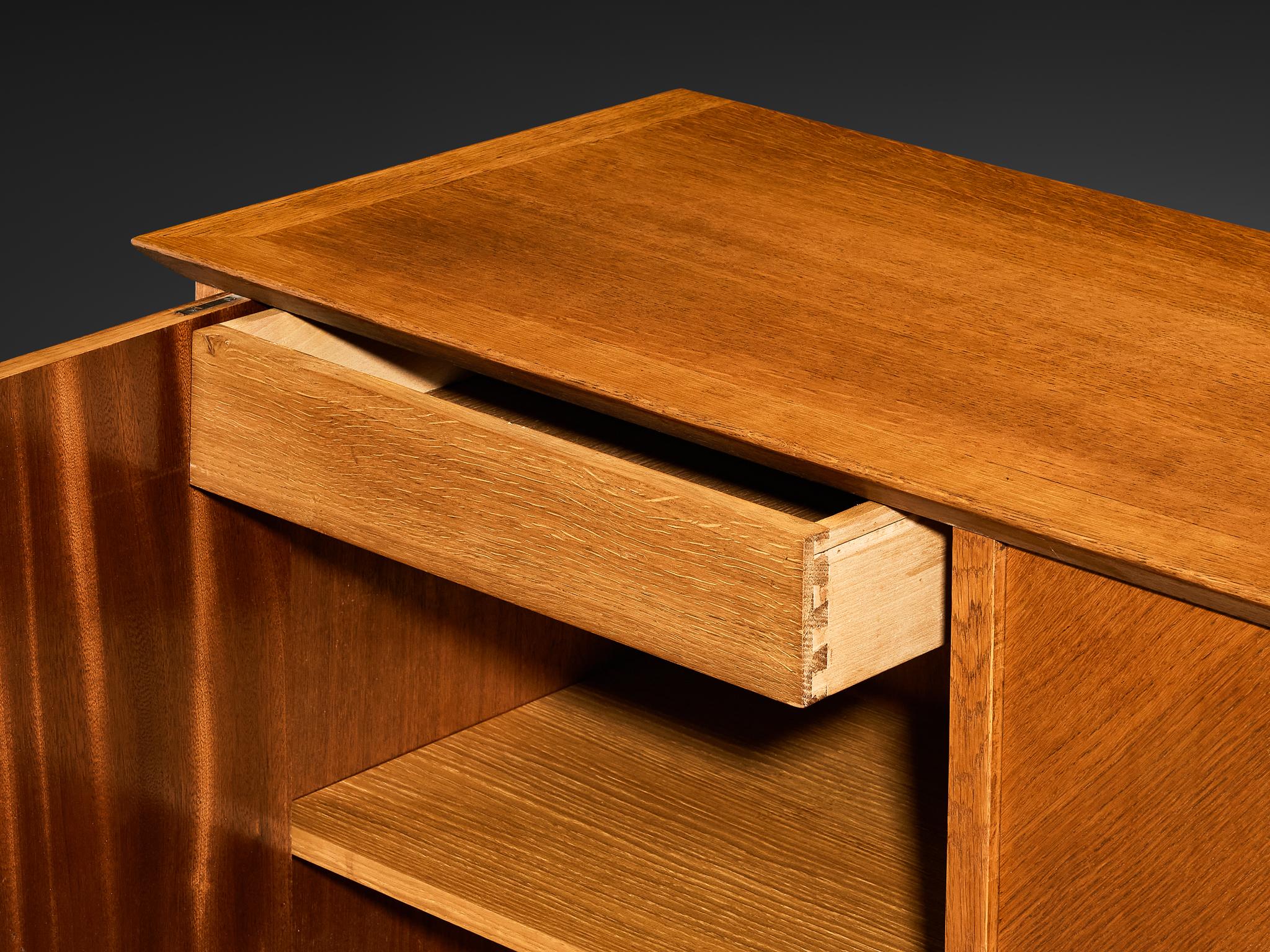 Mid-Century Modern Sideboard in Oak with Geometric Leather Details