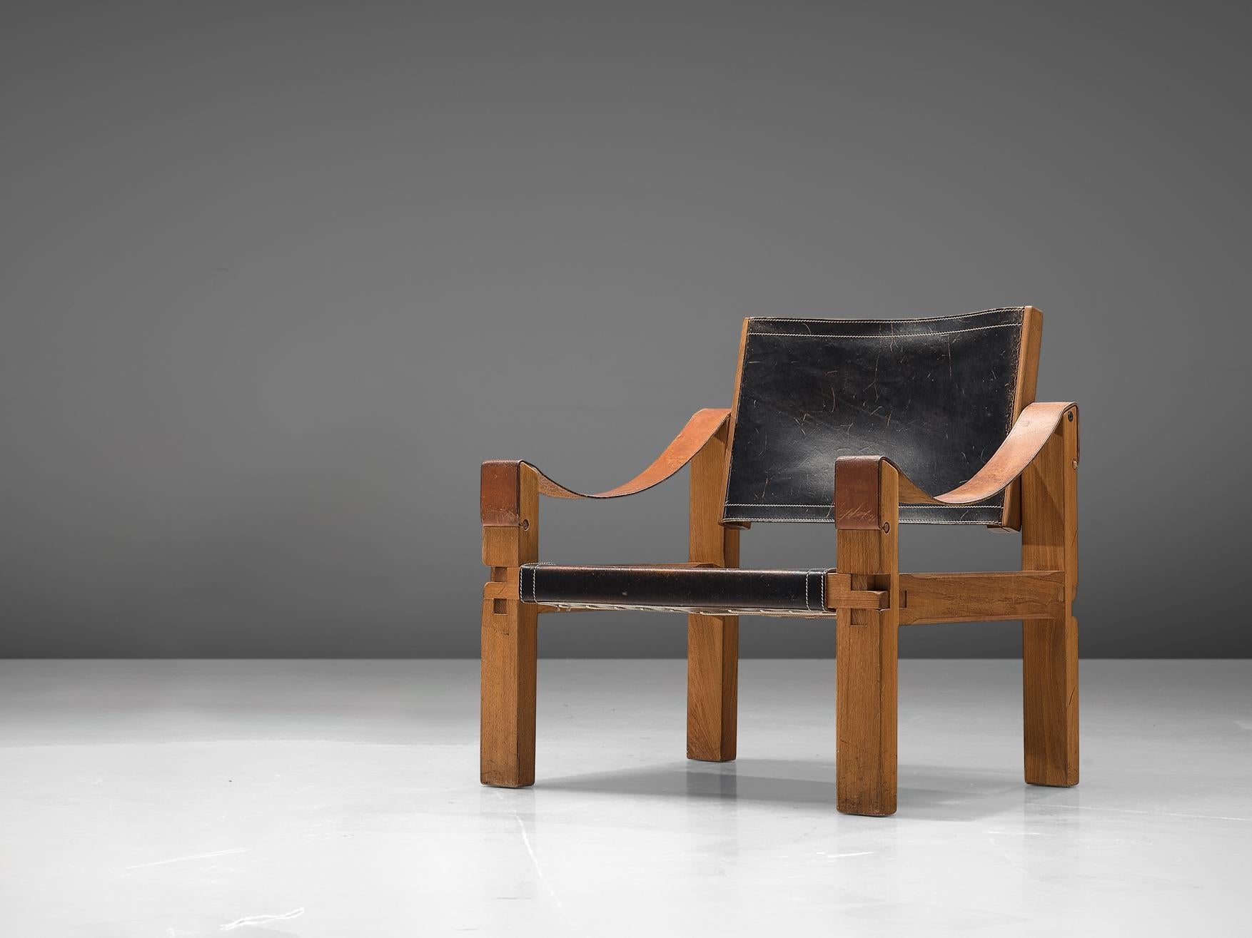 Early Pierre Chapo Lounge Chair 'S10X' in Patinated Black Leather