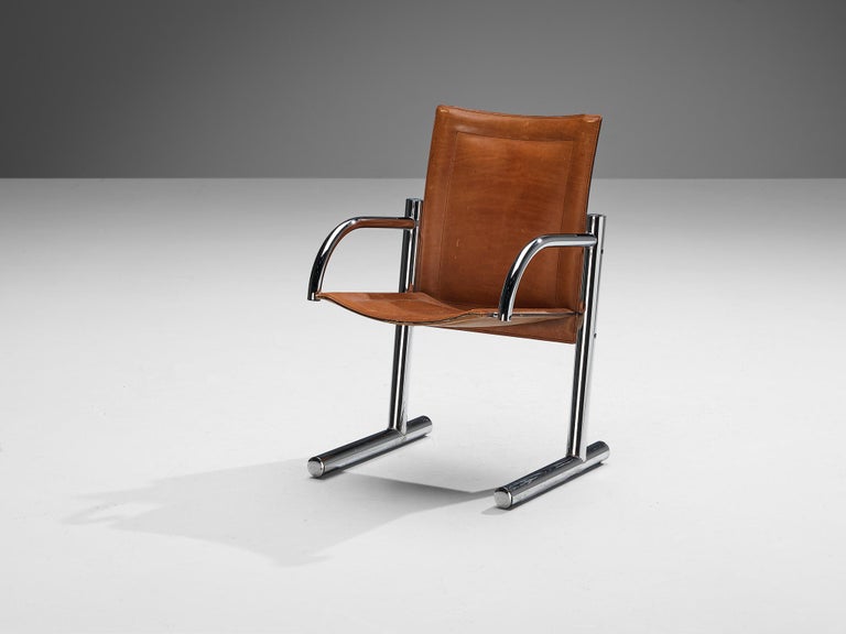 Italian Tubular Chair in Cognac Saddle Leather