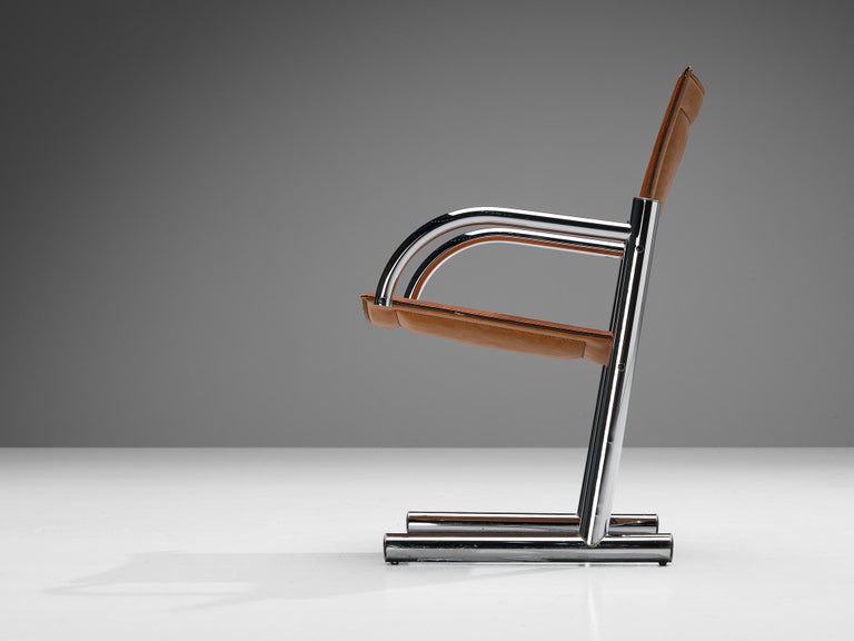 Italian Tubular Chair in Cognac Saddle Leather