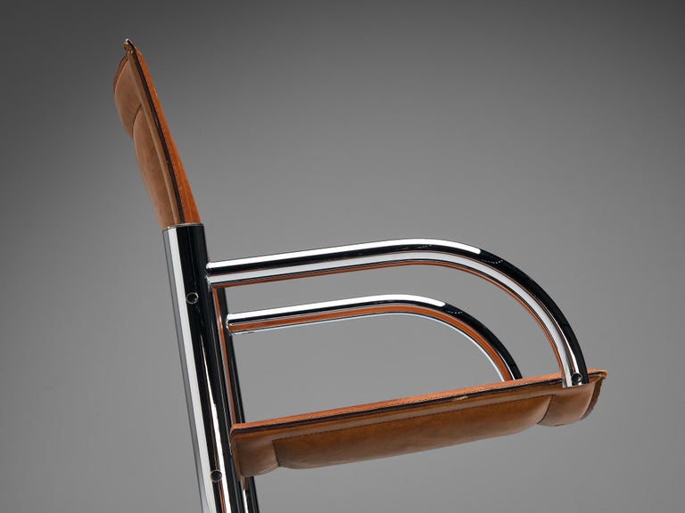 Italian Tubular Chair in Cognac Saddle Leather