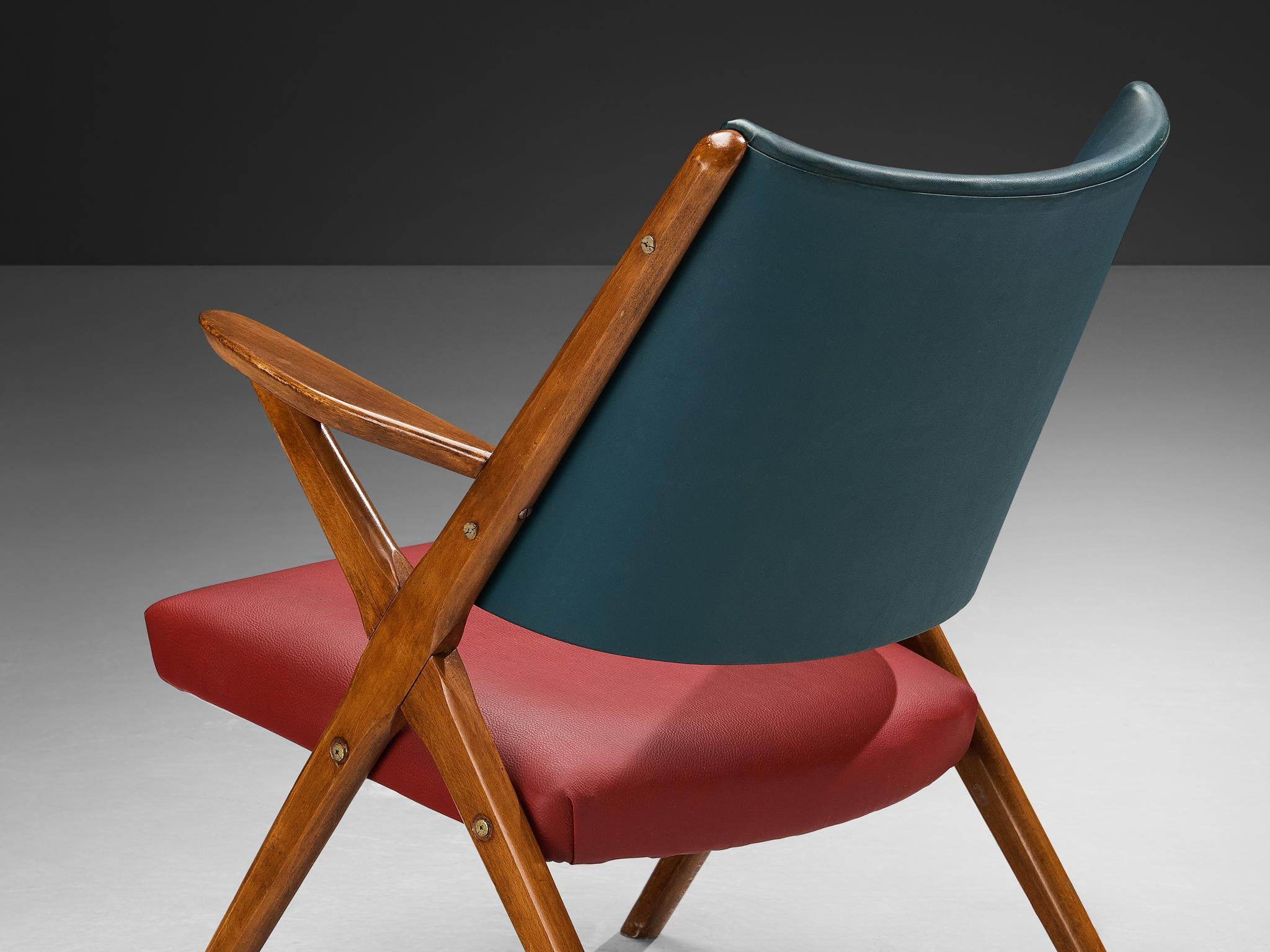 1950s Mid-Century Modern Italian Armchairs in Wood and Bicolor Fabric