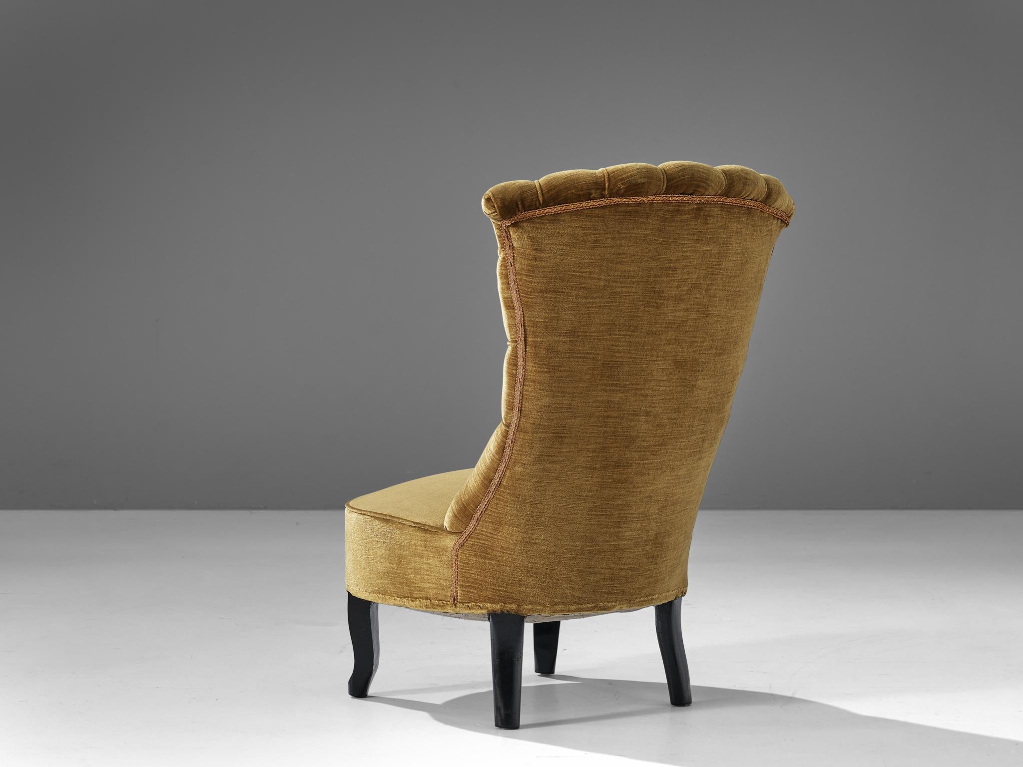 Art Deco Low Side Chair in Mustard Velours Fabric