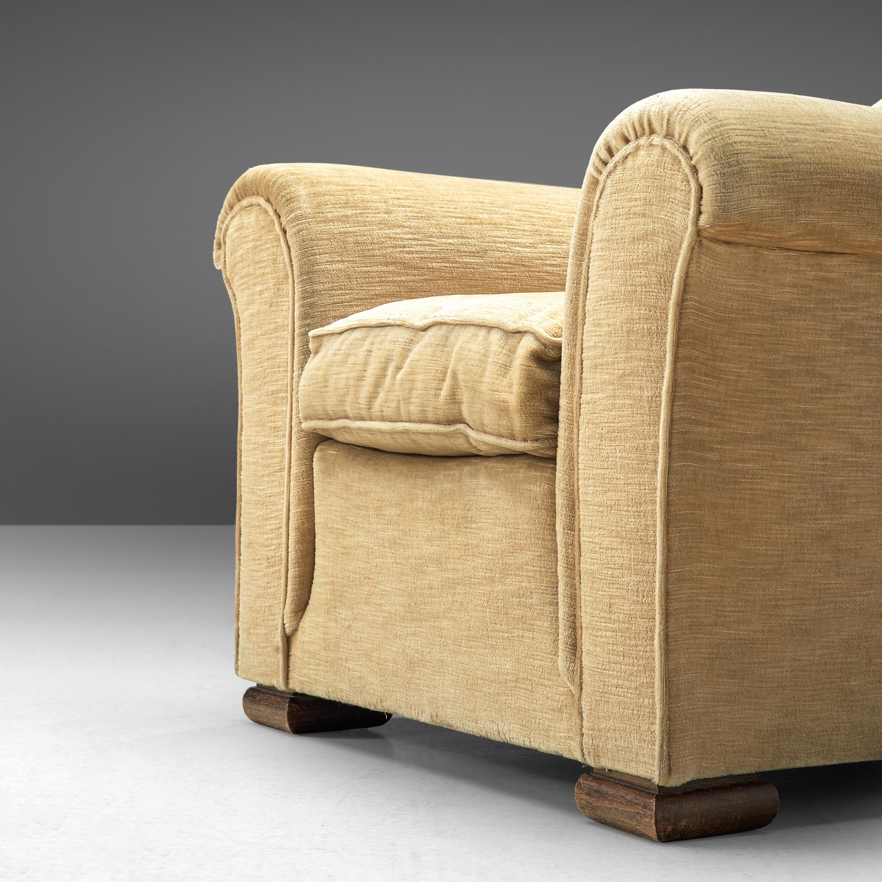 French Art Deco Lounge Chair in Beige Upholstery