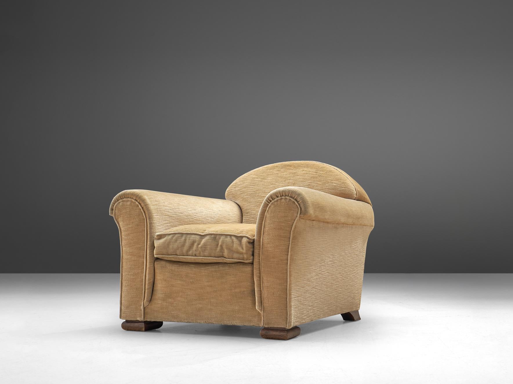French Art Deco Lounge Chair in Beige Upholstery