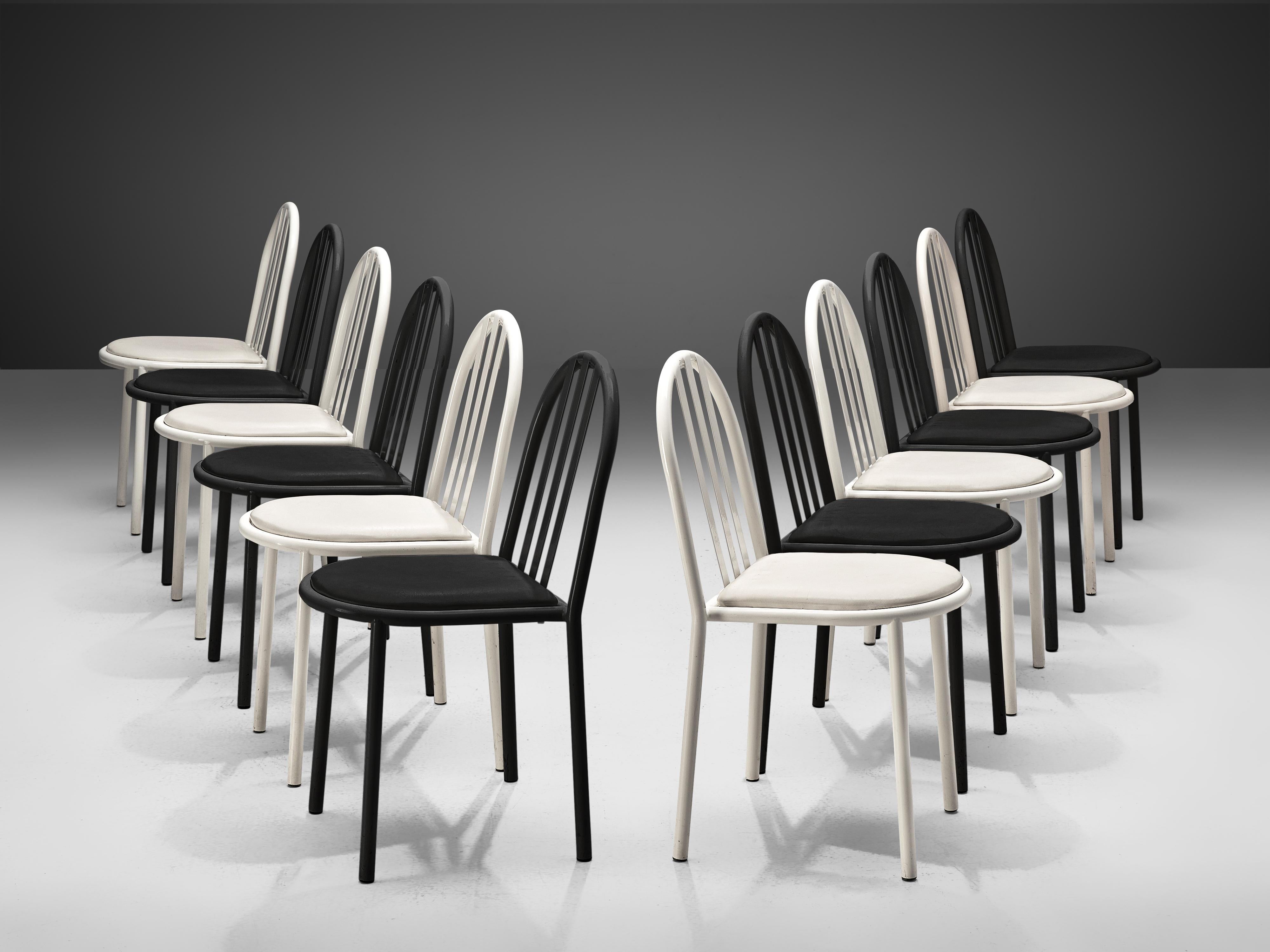 Large Set of Black and White Tubular Steel Chairs by Robert Mallet Stevens