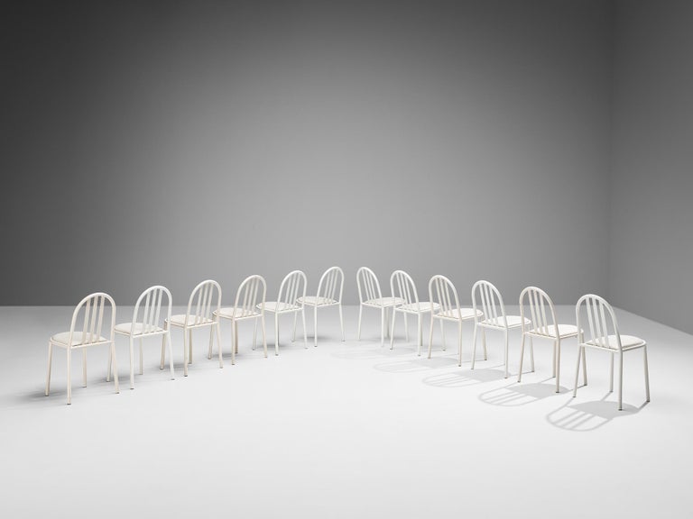 Set of Twelve White Tubular Steel Chairs by Robert Mallet Stevens