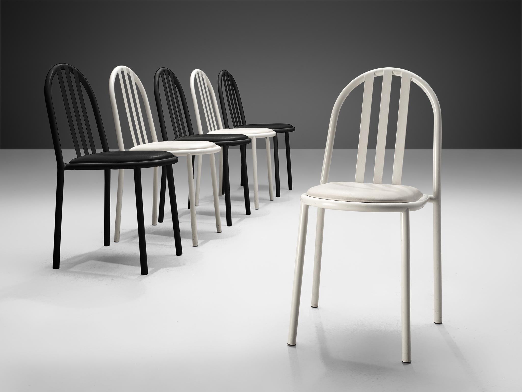 Large Set of Black and White Tubular Steel Chairs by Robert Mallet Stevens