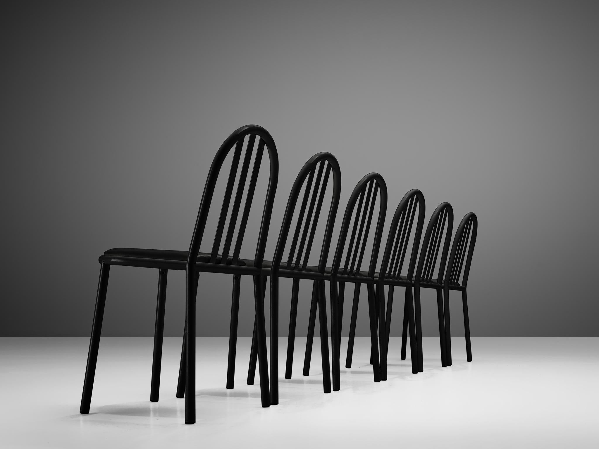 Large Set of Black Tubular Steel Chairs by Robert Mallet Stevens