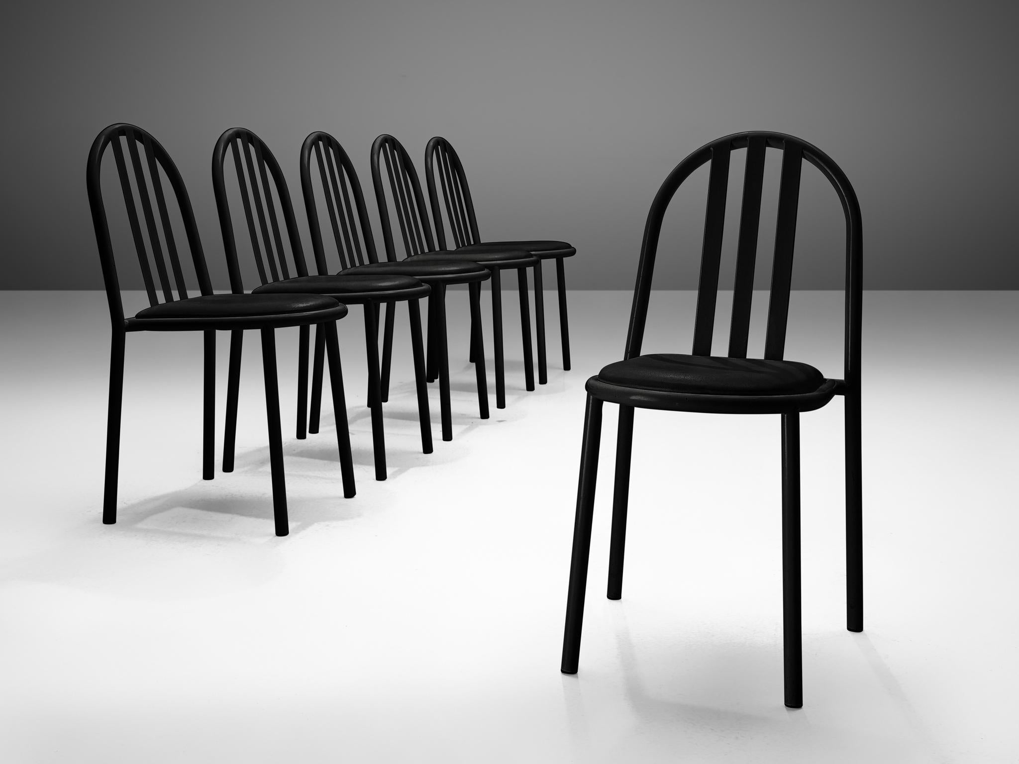 Large Set of Black Tubular Steel Chairs by Robert Mallet Stevens