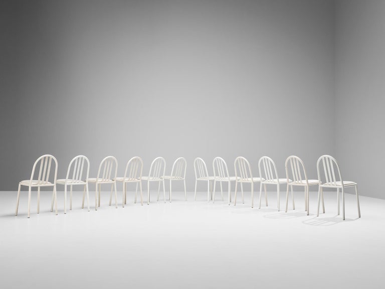 Set of Twelve White Tubular Steel Chairs by Robert Mallet Stevens