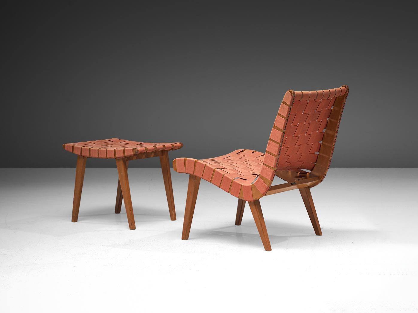 Jens Risom 'Vostra' Lounge Chair with Ottoman in Canvas Webbing