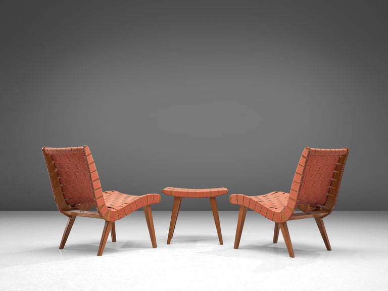 Jens Risom Pair of 'Vostra' Lounge Chairs with Ottoman in Canvas Webbing