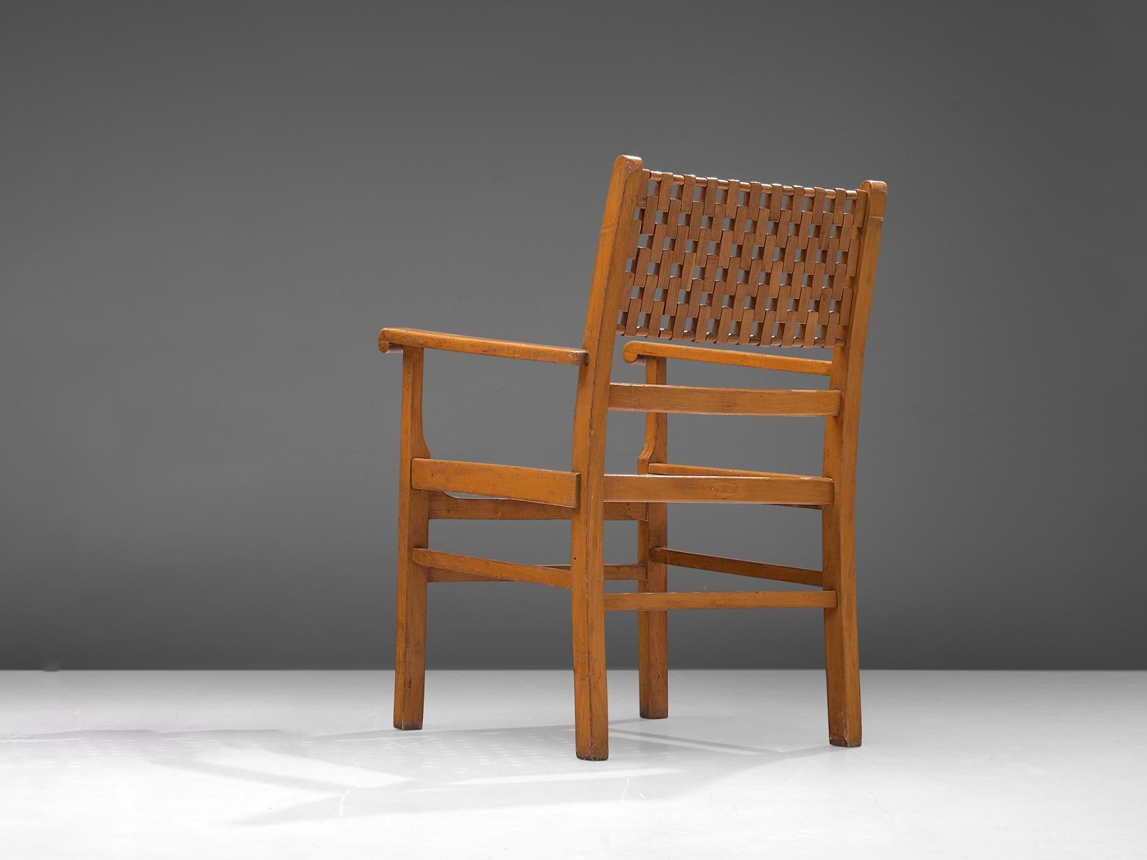 Armchair with Geometric Seat and Back in Blonde Wood