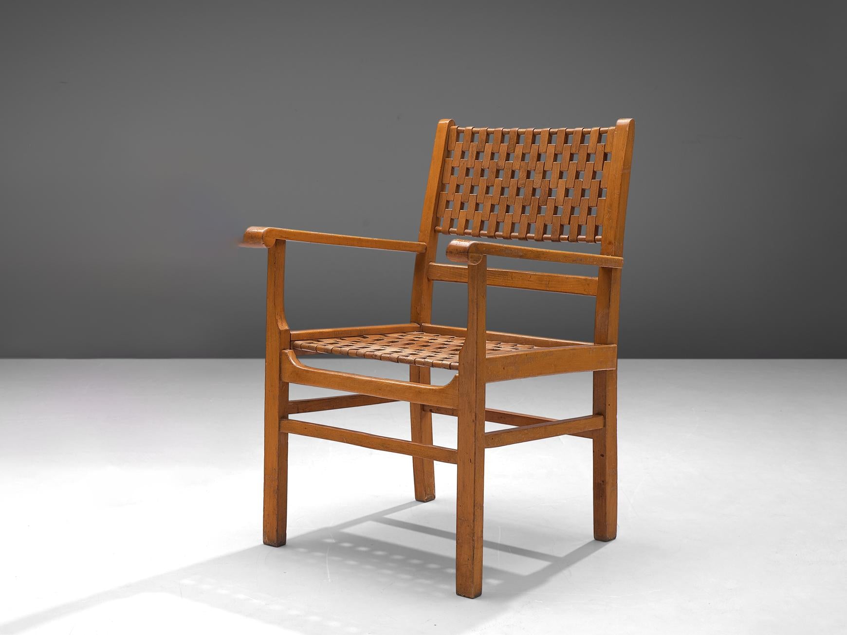 Armchair with Geometric Seat and Back in Blonde Wood