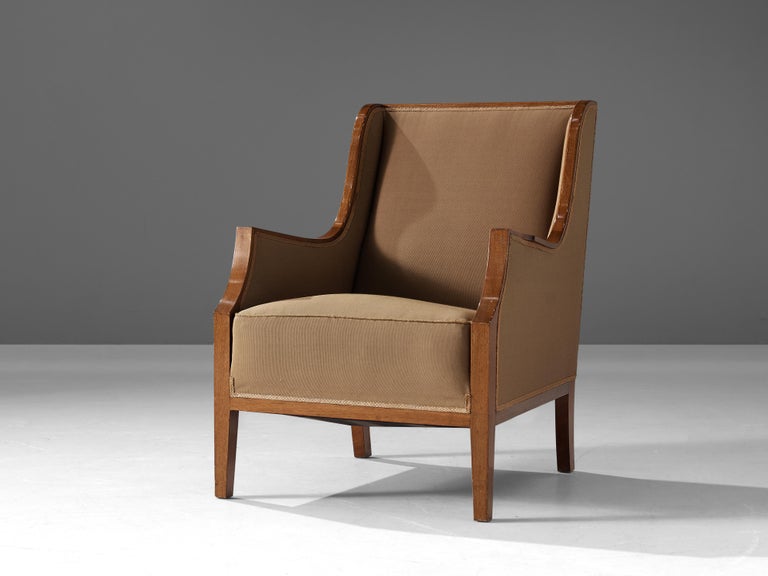 Elegant Danish Lounge Chair in Brown Upholstery and Mahogany