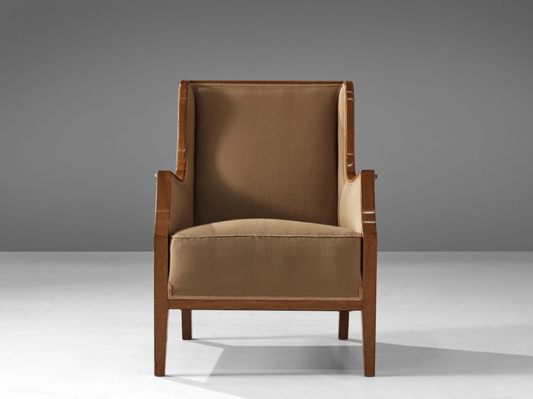 Elegant Danish Lounge Chair in Brown Upholstery and Mahogany