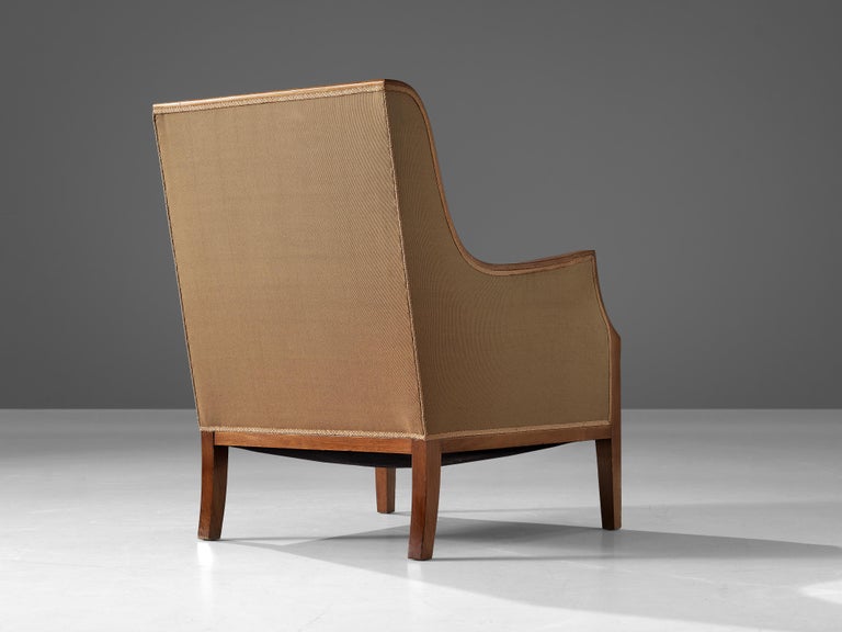 Elegant Danish Lounge Chair in Brown Upholstery and Mahogany