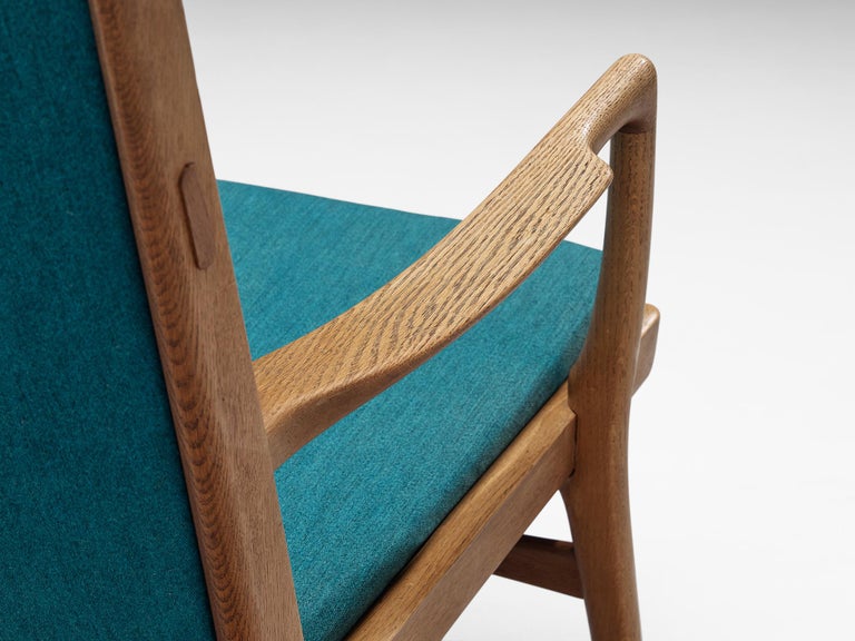 Hans J. Wegner Pair of Easy Chairs in Blue Upholstery and Oak