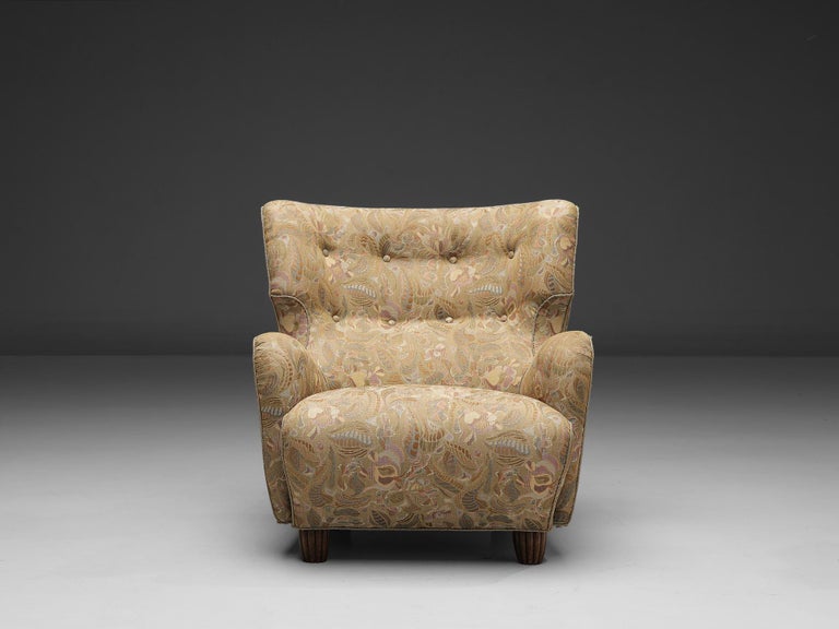 Easy Chair in Beige Decorative Upholstery