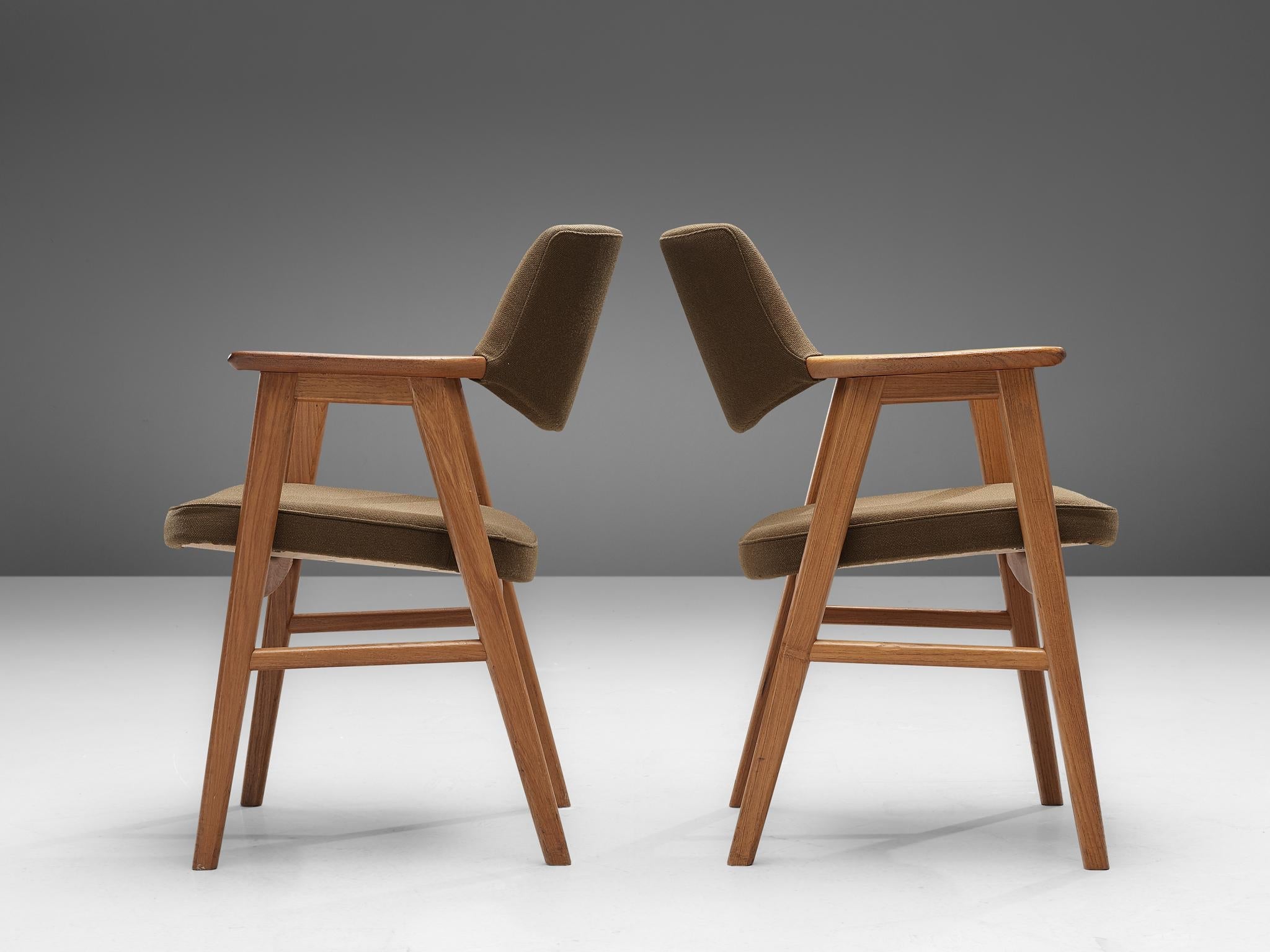 Erik Kirkegaard Pair of Armchairs in Oak and Brown Wool