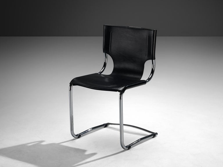 Carlo Bartoli for T 70 Tubular Dining Chair in Black Leather and Steel