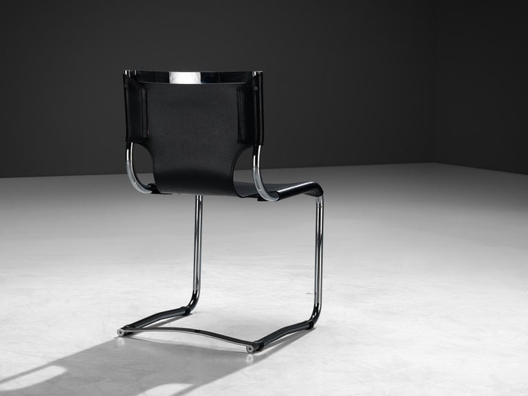 Carlo Bartoli for T 70 Tubular Dining Chair in Black Leather and Steel