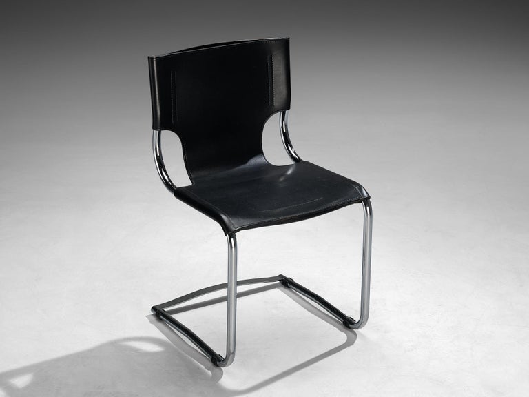 Carlo Bartoli for T 70 Tubular Dining Chair in Black Leather and Steel