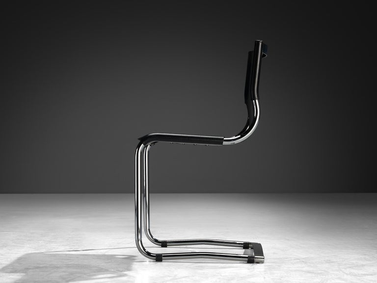 Carlo Bartoli for T 70 Tubular Dining Chair in Black Leather and Steel