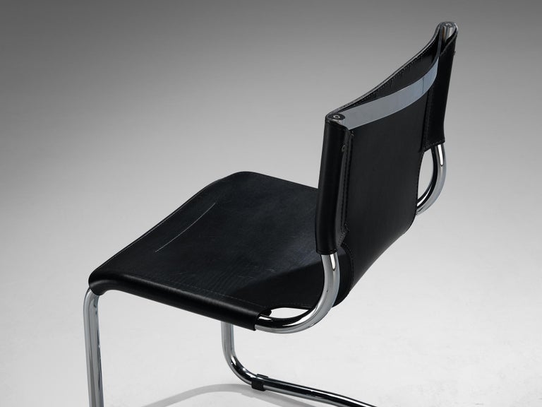 Carlo Bartoli for T 70 Tubular Dining Chair in Black Leather and Steel