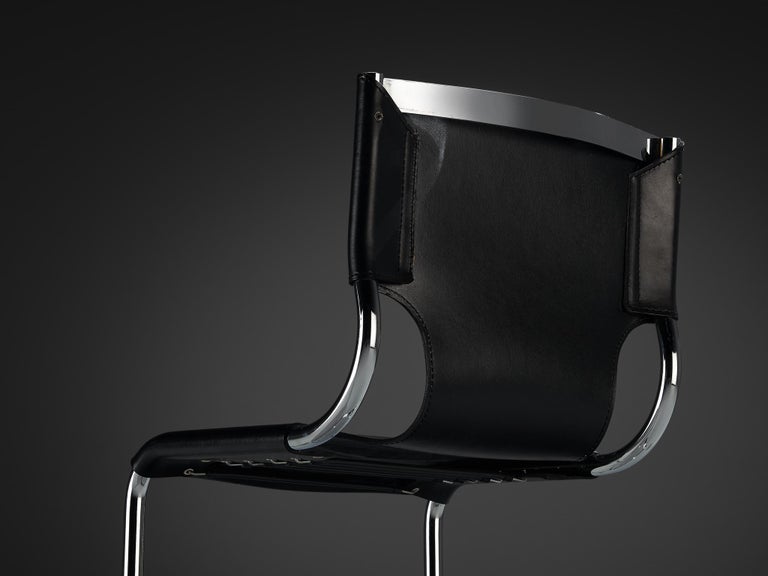 Carlo Bartoli for T 70 Tubular Dining Chair in Black Leather and Steel