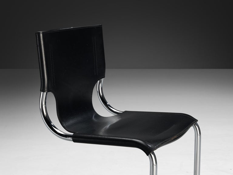 Carlo Bartoli for T 70 Tubular Dining Chair in Black Leather and Steel