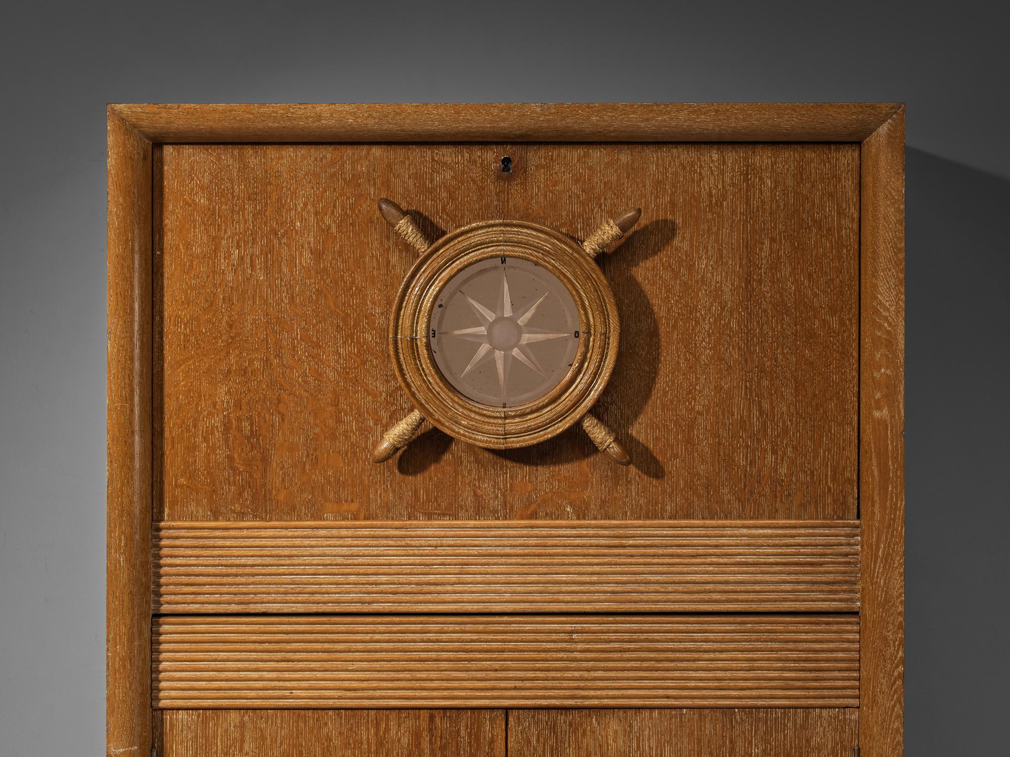 Nautical Bar Cabinet in Oak in Style of Charles Dudouyt