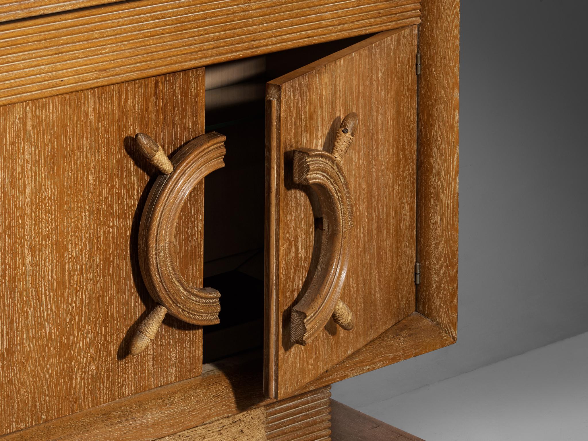 Nautical Bar Cabinet in Oak in Style of Charles Dudouyt