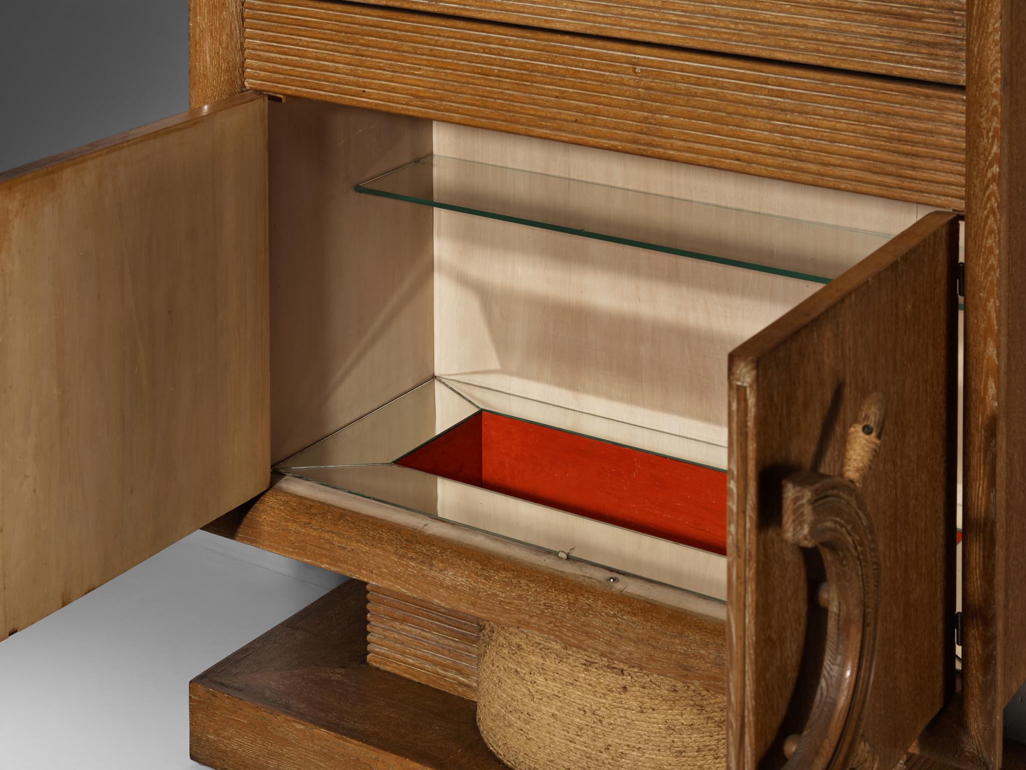 Nautical Bar Cabinet in Oak in Style of Charles Dudouyt