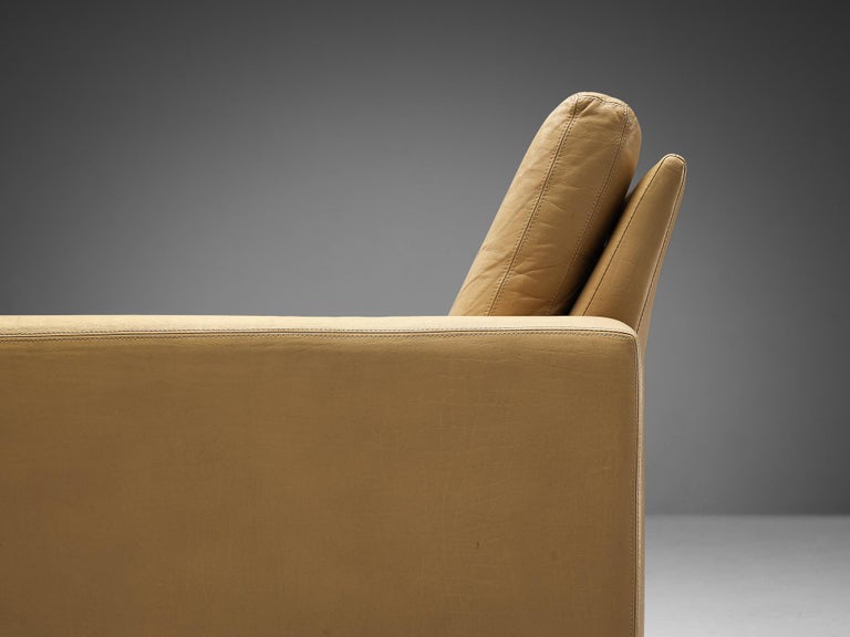 Lounge Chair in Camel Yellow Leather with Metal Base