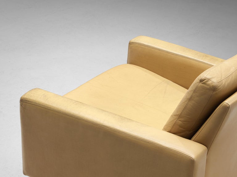 Lounge Chair in Camel Yellow Leather with Metal Base