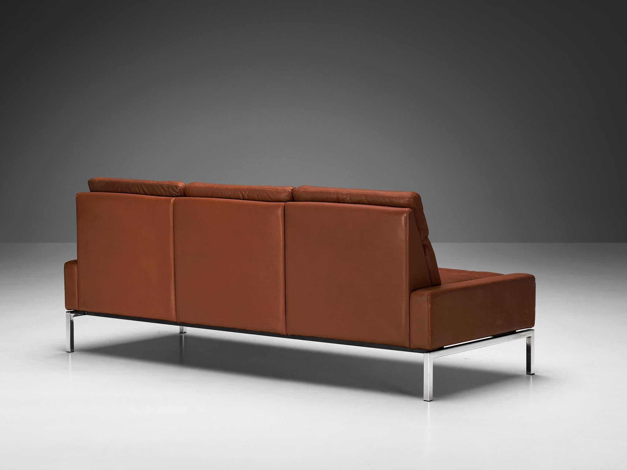 Wilkhahn German Sofa in Brown Leather with Metal Frame