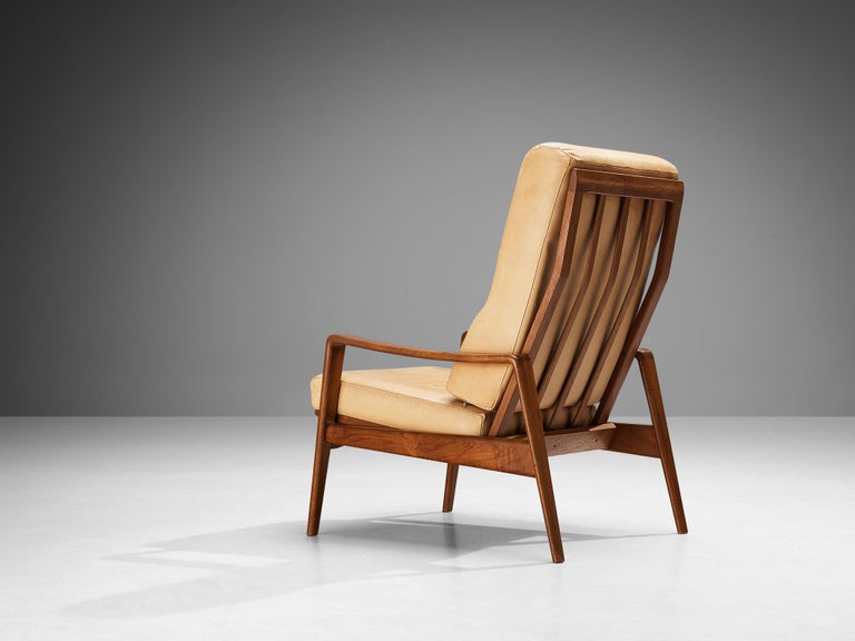 Arne Wahl Iversen Armchair with Ottoman in Teak and Camel Leather