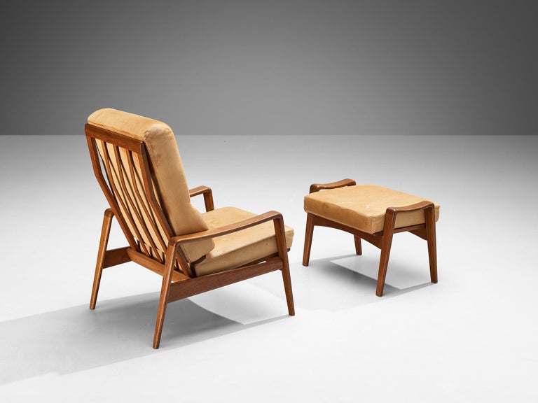 Arne Wahl Iversen Armchair with Ottoman in Teak and Camel Leather