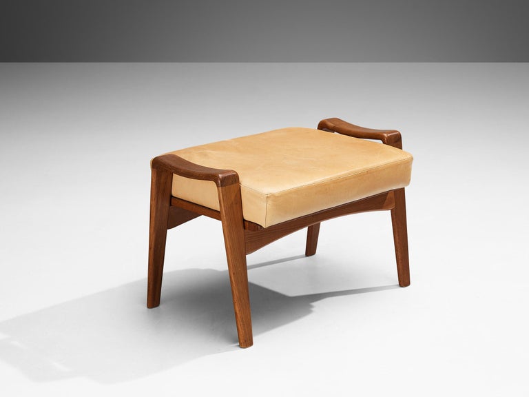 Arne Wahl Iversen Armchair with Ottoman in Teak and Camel Leather