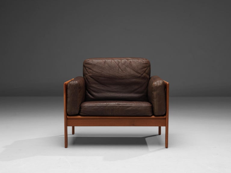 Danish Lounge Chair in Brown Leather and Teak