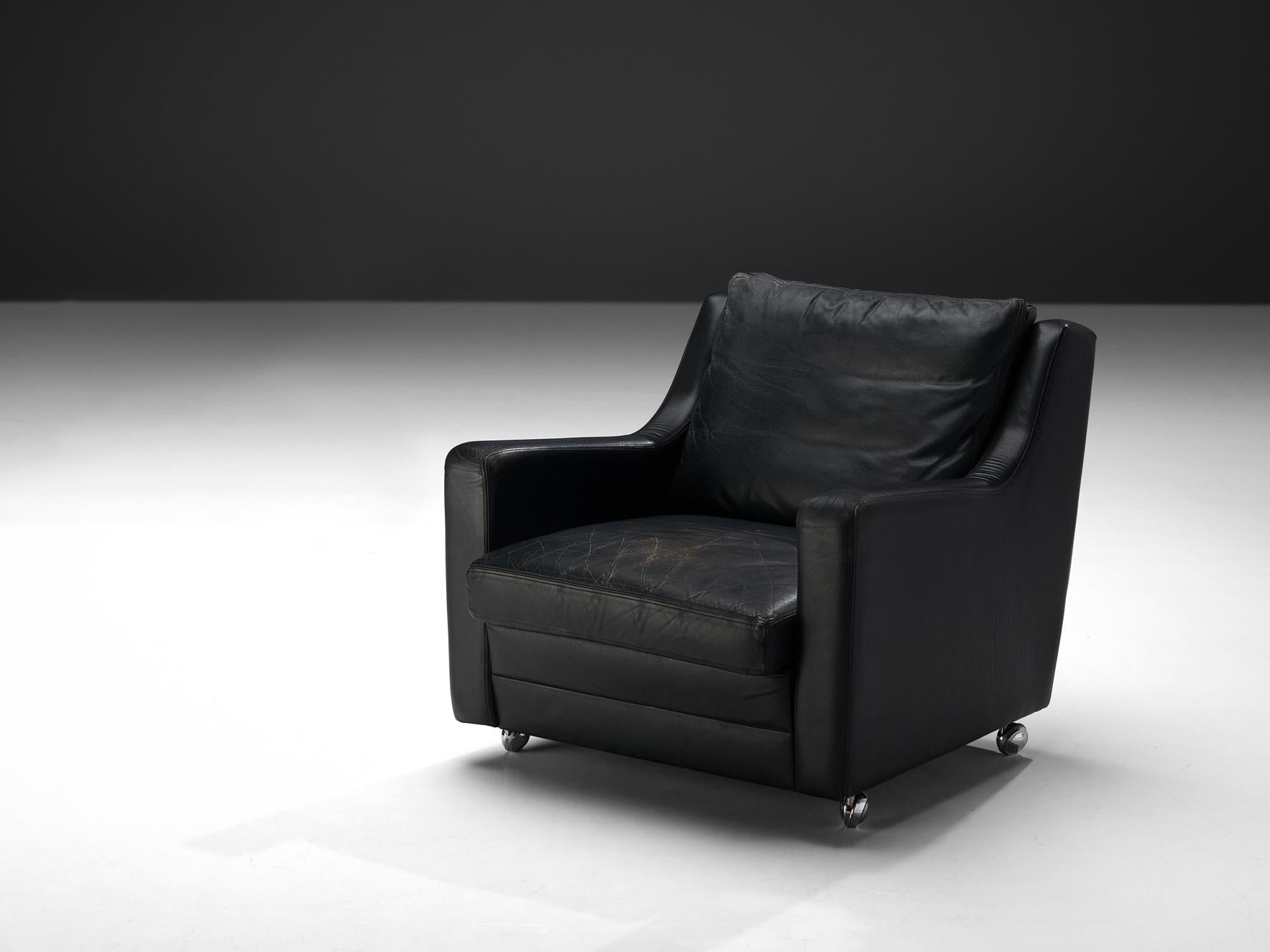 Streamlined Modern Lounge Chair in Black Leather