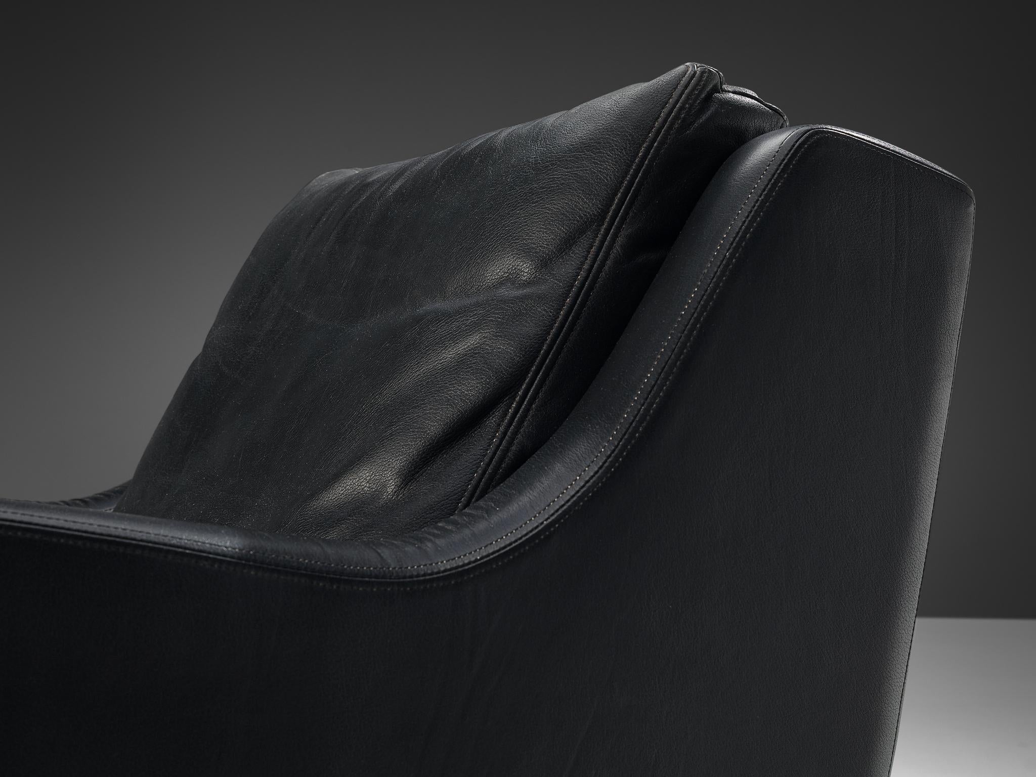 Streamlined Modern Lounge Chair in Black Leather