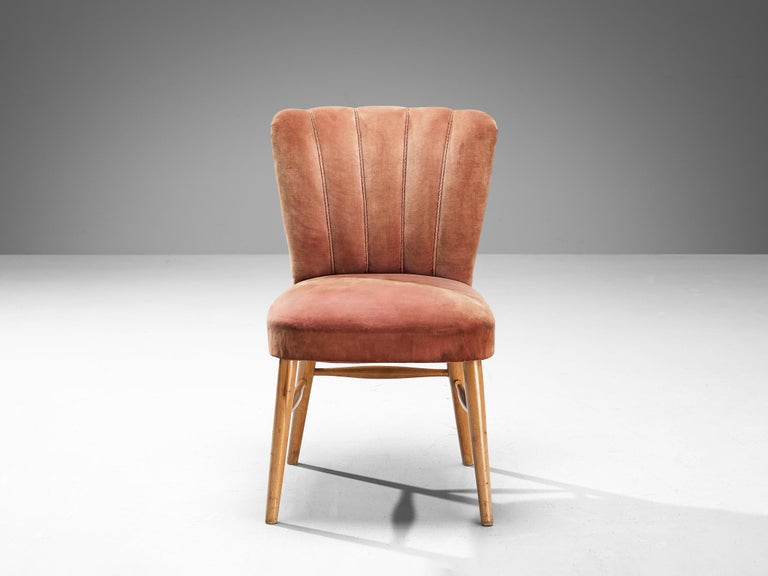 European Dining Chairs in Soft Pink Velvet Upholstery and Wood