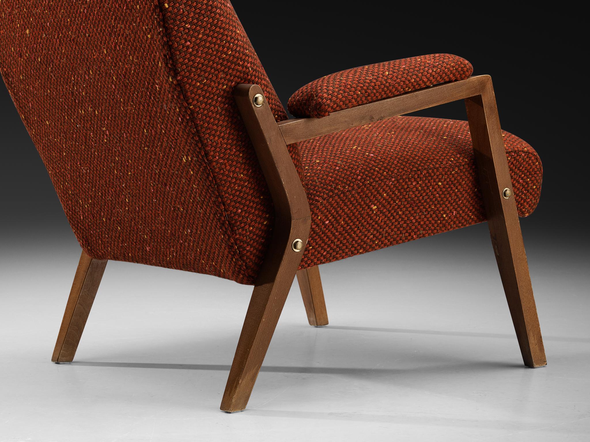 Mid-Century Modern Italian Lounge Chair in Reddish Brown Upholstery